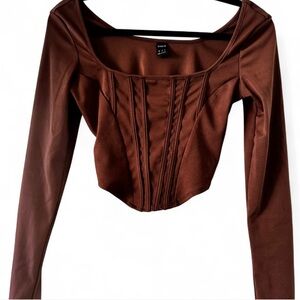 SHEIN Brown Corset-Style Long Sleeve Blouse